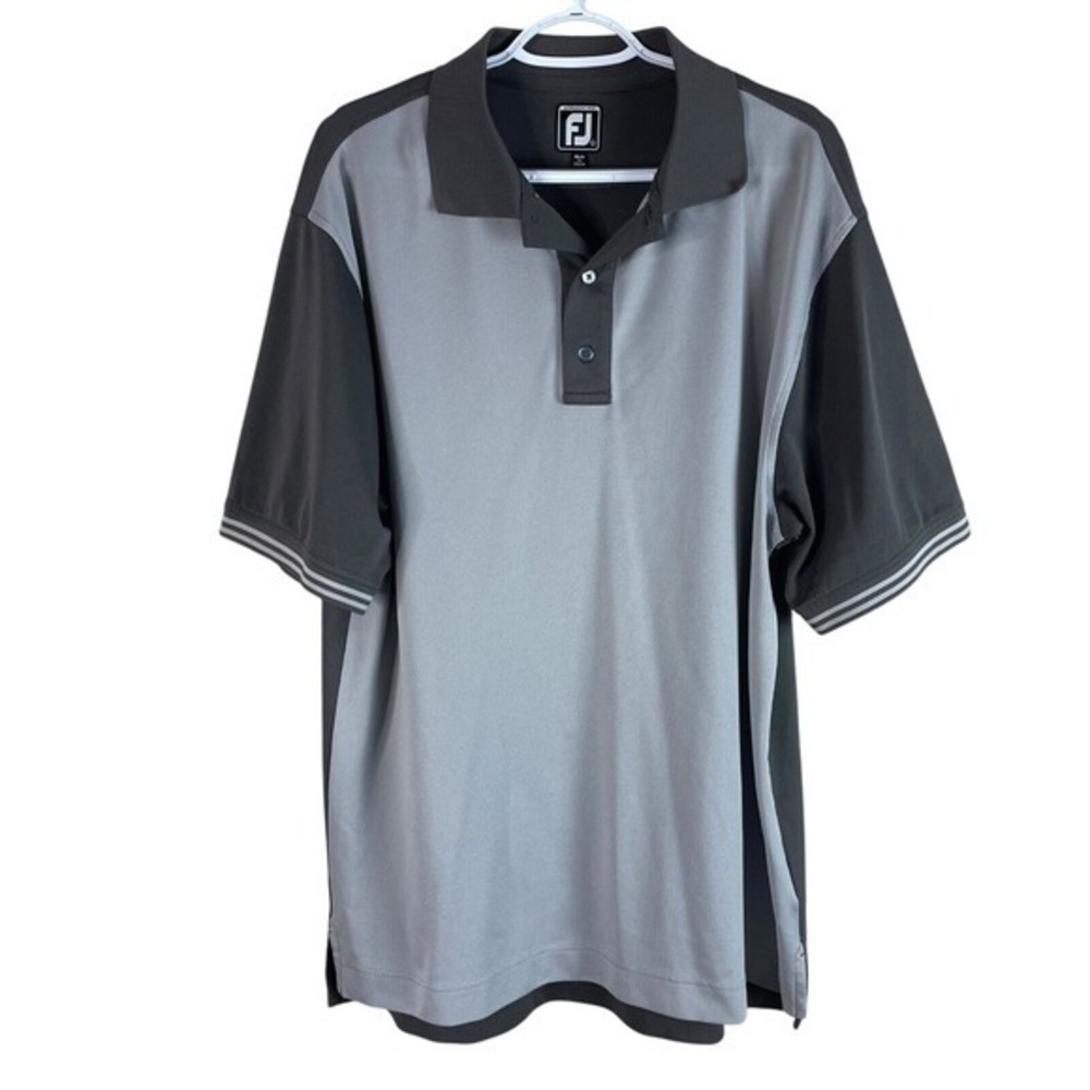 FootJoy Mens L Athletic Fit Golf Polo Shirt Gray Colorblock Stretch BandedSleeve - Picture 2 of 8